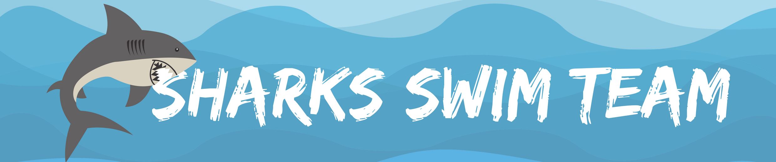 "Sharks Swim Team" banner with shark graphic