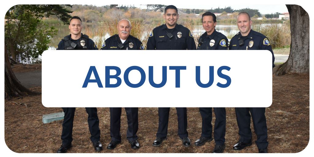 "About Us" banner with image of police officers