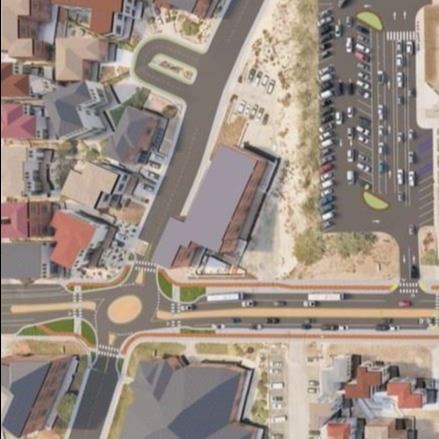 Proposed Aerial Rendering of Broadway Ave in front of School