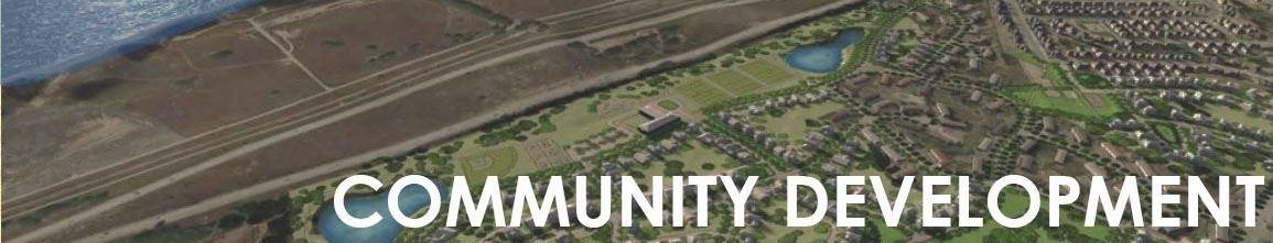 "Community Development" with image of aerial view of land