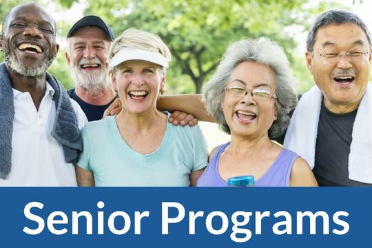 "Senior Program" graphic icon with image of group of seniors