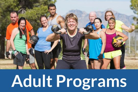 "Adult Program" graphic icon with image of adults exercising