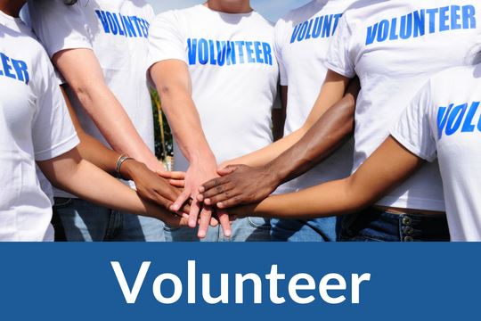"Volunteers" graphic icon with photo of arms