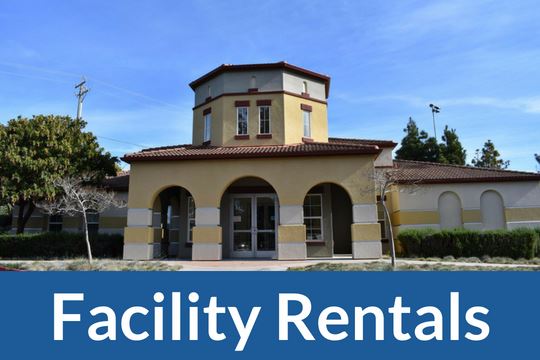 "Facility Rental" graphic icon with photo of the Community Room at Soper 